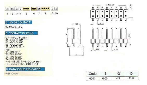 2.54mm PH01C2系列 排母 / 排针